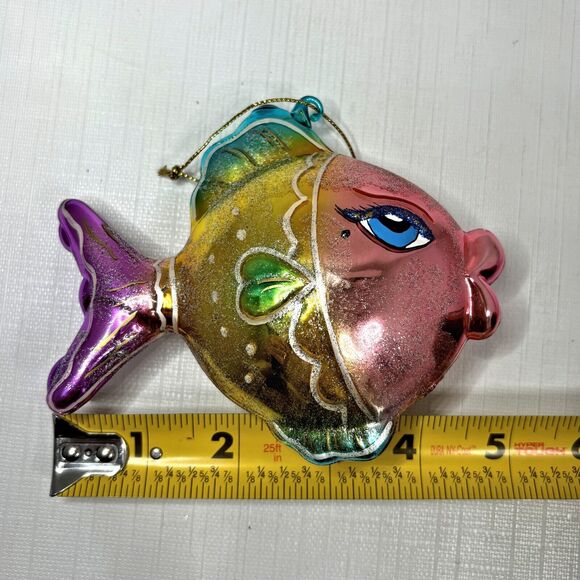 Mark Roberts Fish Christmas Ornament Blown Glass Puff Kissing Big Lips Designer - Picture 3 of 3